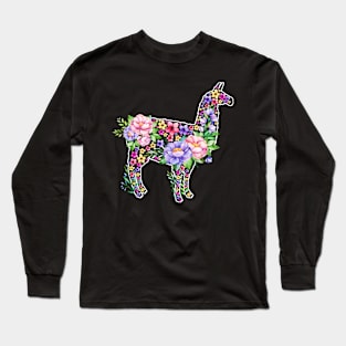 Llama Watercolor Floral Long Sleeve T-Shirt